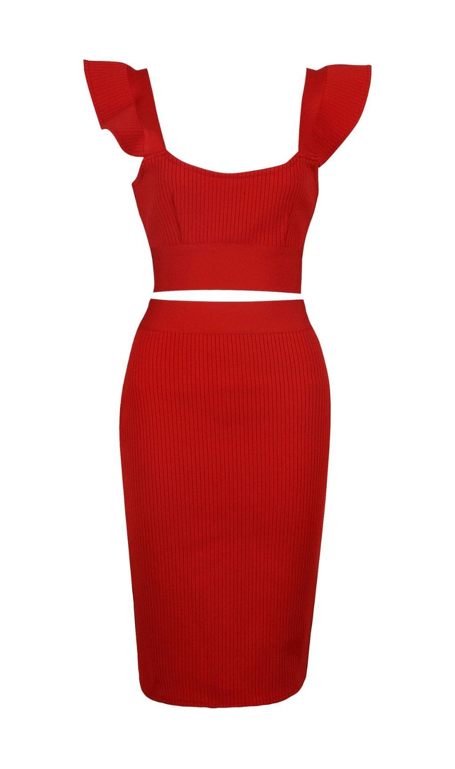 ZWEITEILIGES SET: STRICK-MINIKLEID IN ROT