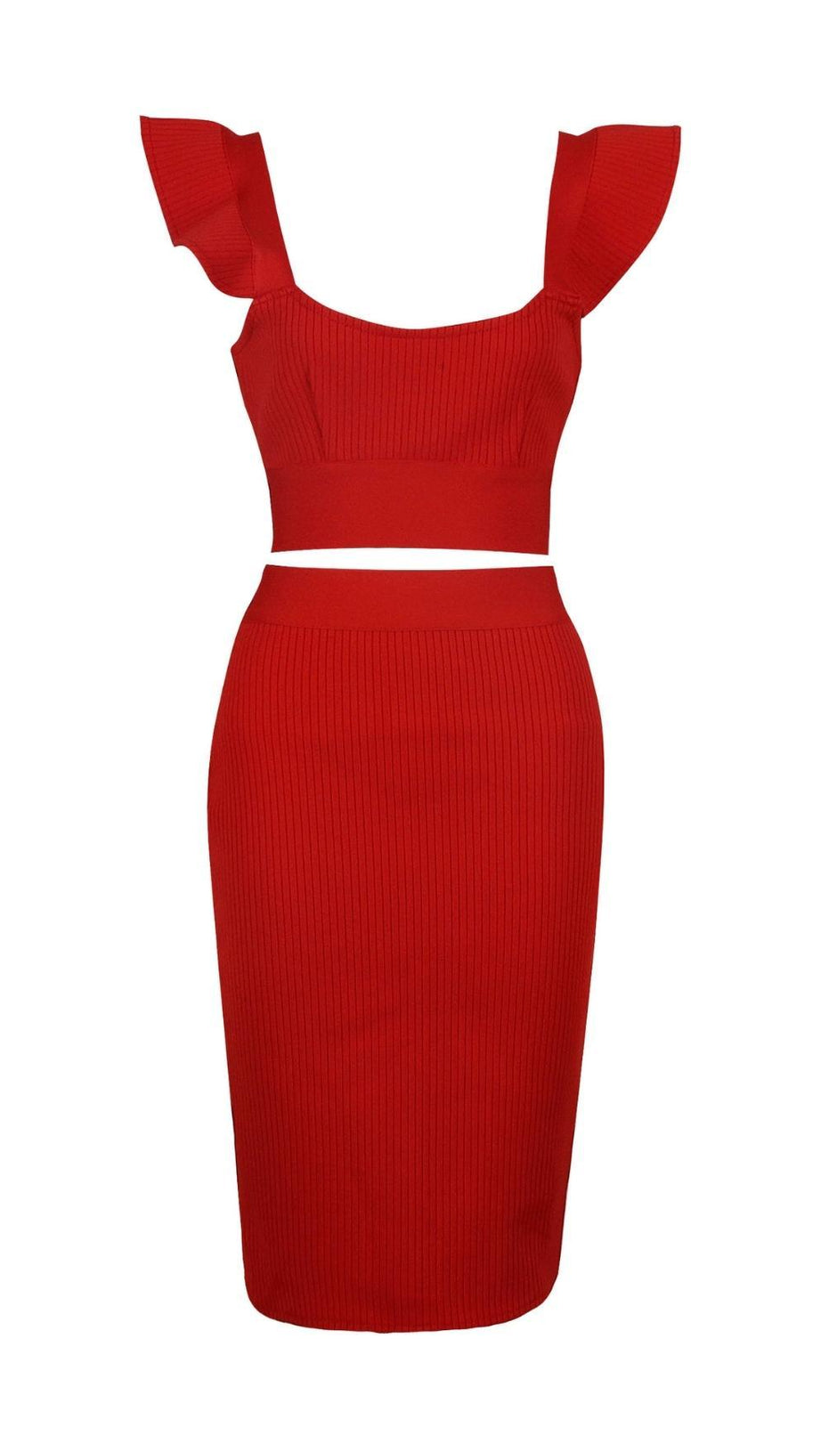 ZWEITEILIGES SET: STRICK-MINIKLEID IN ROT