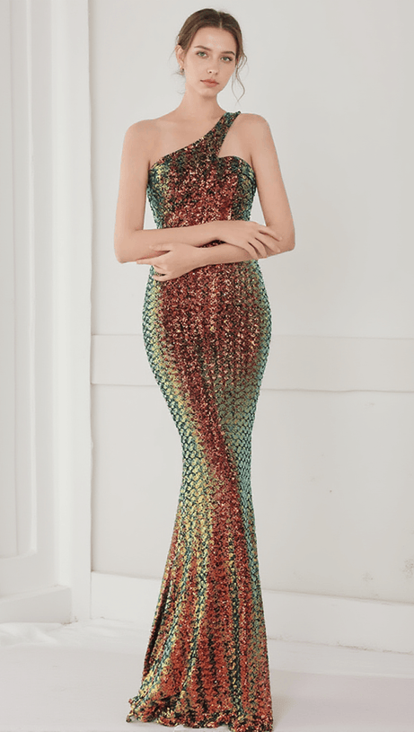 ABITO MONOSPALLA CON PIEGHE E PAILLETTES ANURA