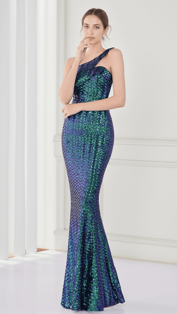 AIIZIE ANURA SEQUIN ONE SHOULDER PLEAT DRESS - product image