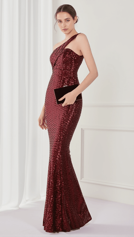 ABITO MONOSPALLA CON PIEGHE E PAILLETTES ANURA