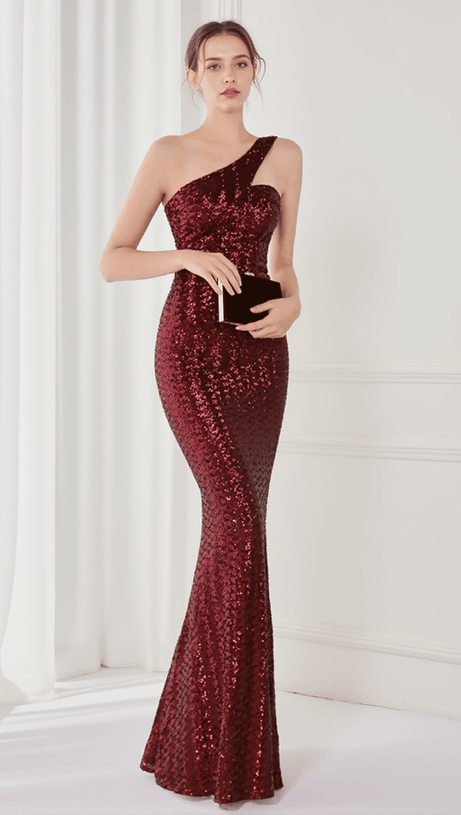 ABITO MONOSPALLA CON PIEGHE E PAILLETTES ANURA