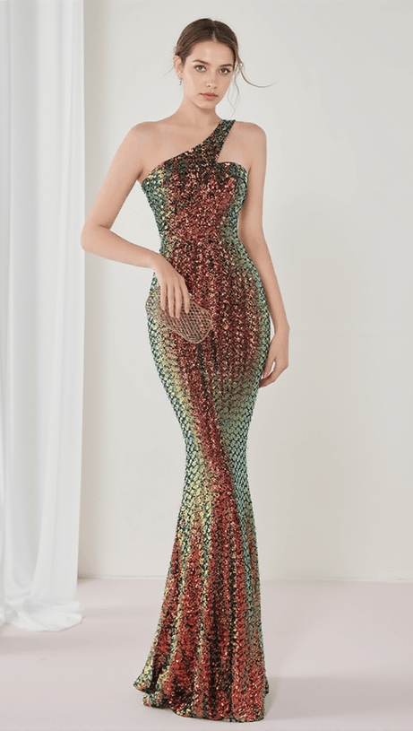 ABITO MONOSPALLA CON PIEGHE E PAILLETTES ANURA