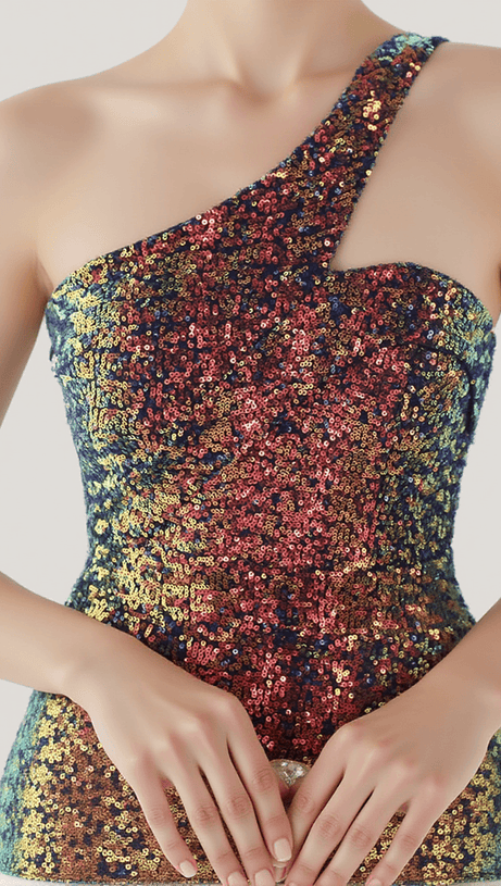 ABITO MONOSPALLA CON PIEGHE E PAILLETTES ANURA