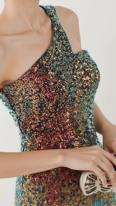 ABITO MONOSPALLA CON PIEGHE E PAILLETTES ANURA