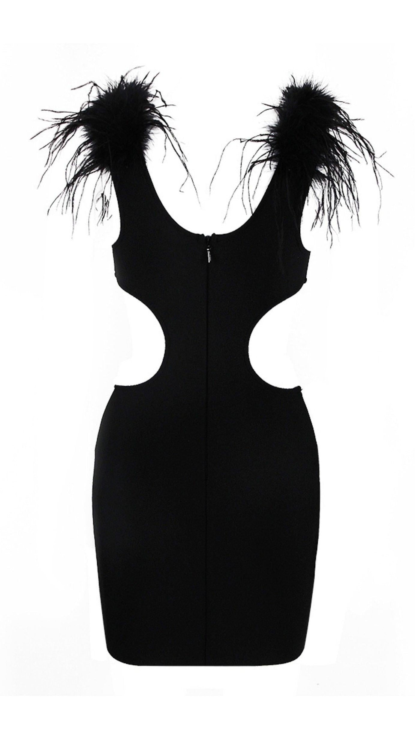 MESH FEARHER BANDAGE MINI DRESS IN BLACK