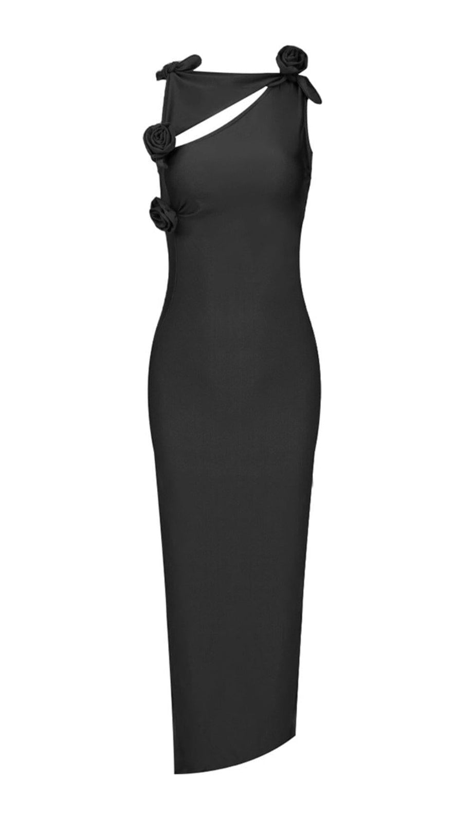 BLACK ROSE PETAL MIDI DRESS