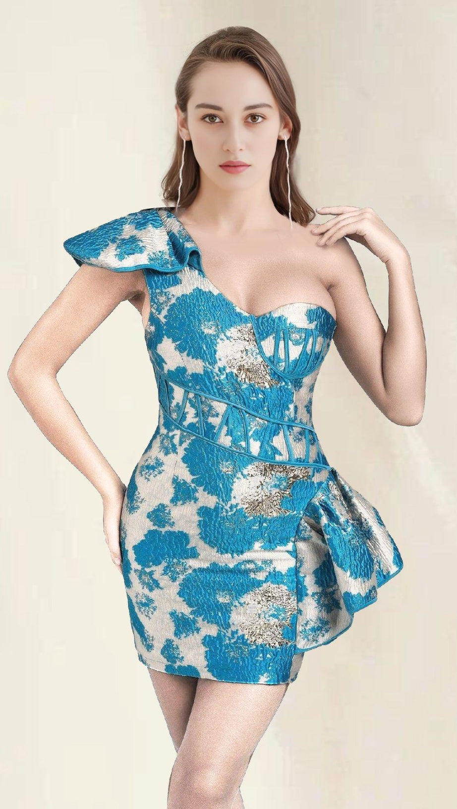 ONE SHOULDER MINI DRESS IN BLUE