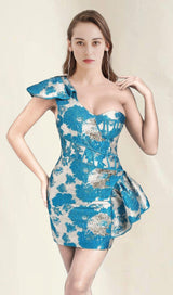 ONE SHOULDER MINI DRESS IN BLUE