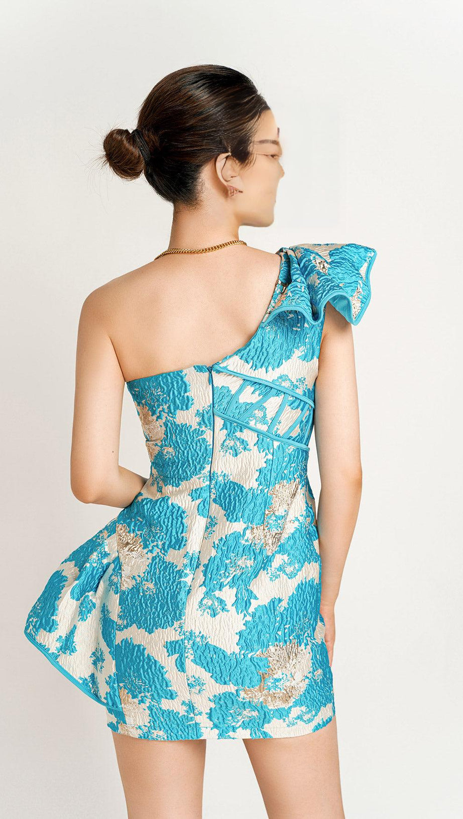 ONE SHOULDER MINI DRESS IN BLUE