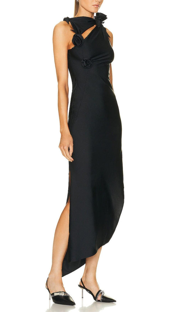 AIIZIE BLACK ROSE PETAL MIDI DRESS - product image