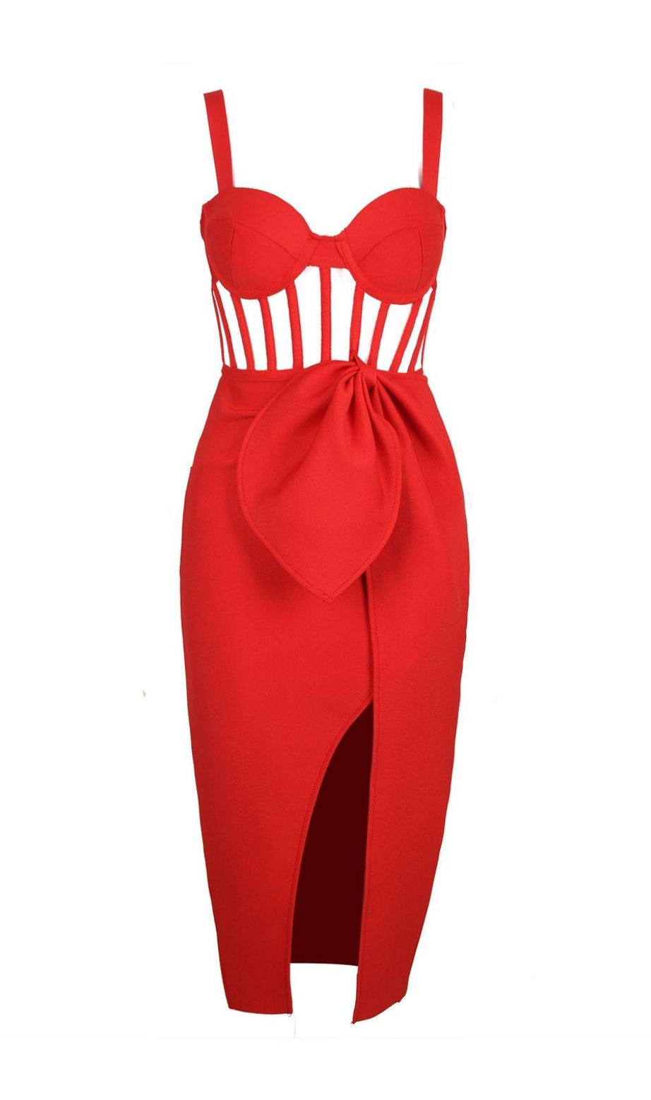 ABITO MIDI CON BENDAGGI DIVISI IN ROSSO