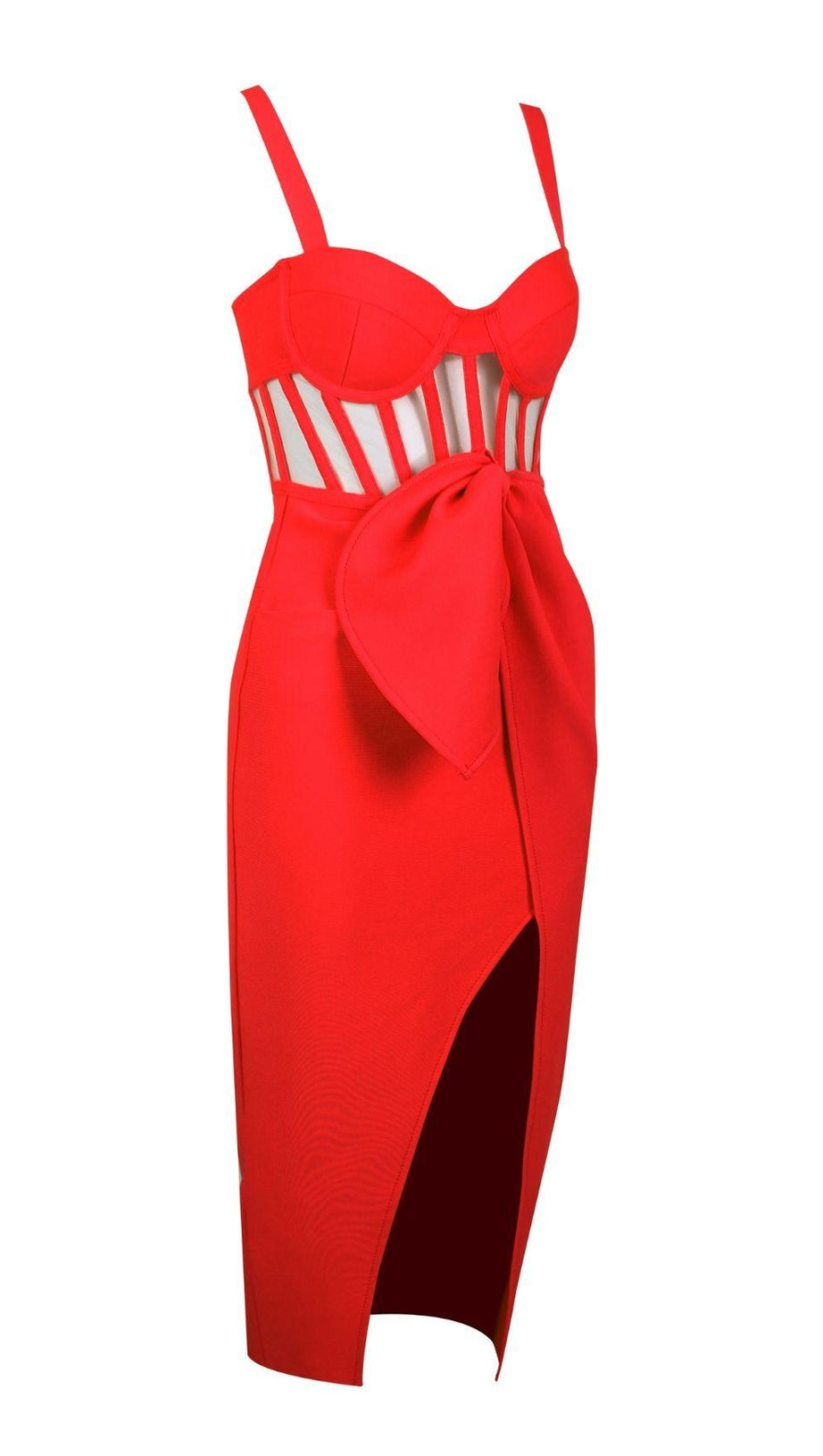 SPLIT BANDAGE MIDI DRESS IN RED