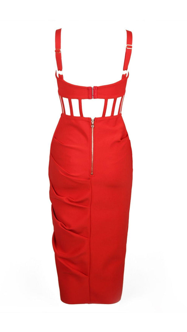 ABITO MIDI CON BENDAGGI DIVISI IN ROSSO