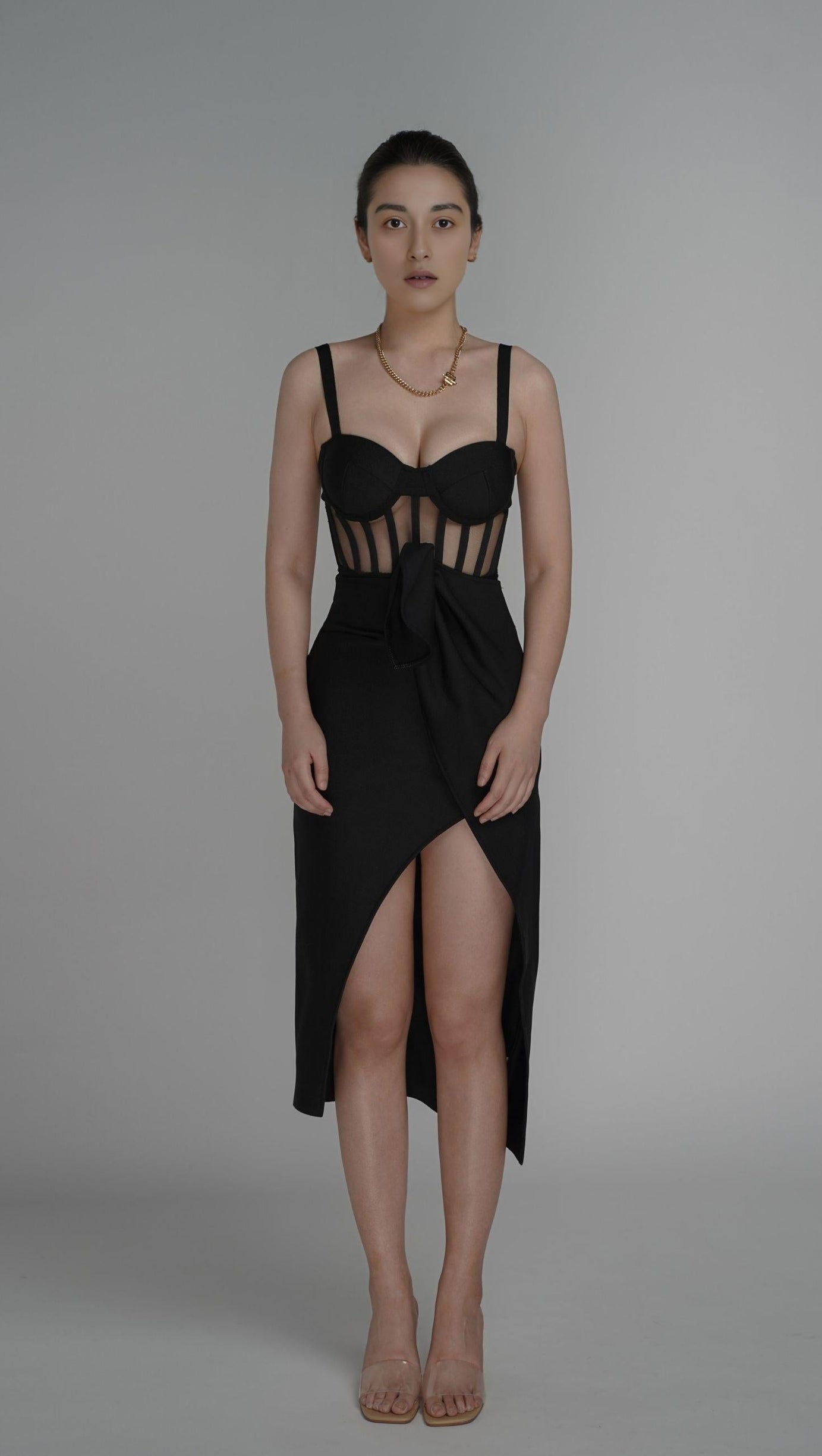 SPLIT BANDAGE MIDI DRESS IN RED