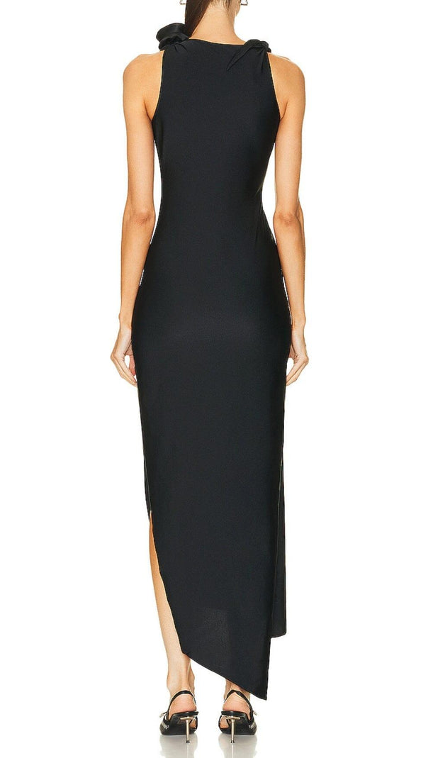 AIIZIE BLACK ROSE PETAL MIDI DRESS - product image