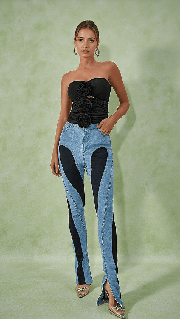 AIIZIE DEMETRIA FLOWER CUTOUT TOP IN BLACK - product image
