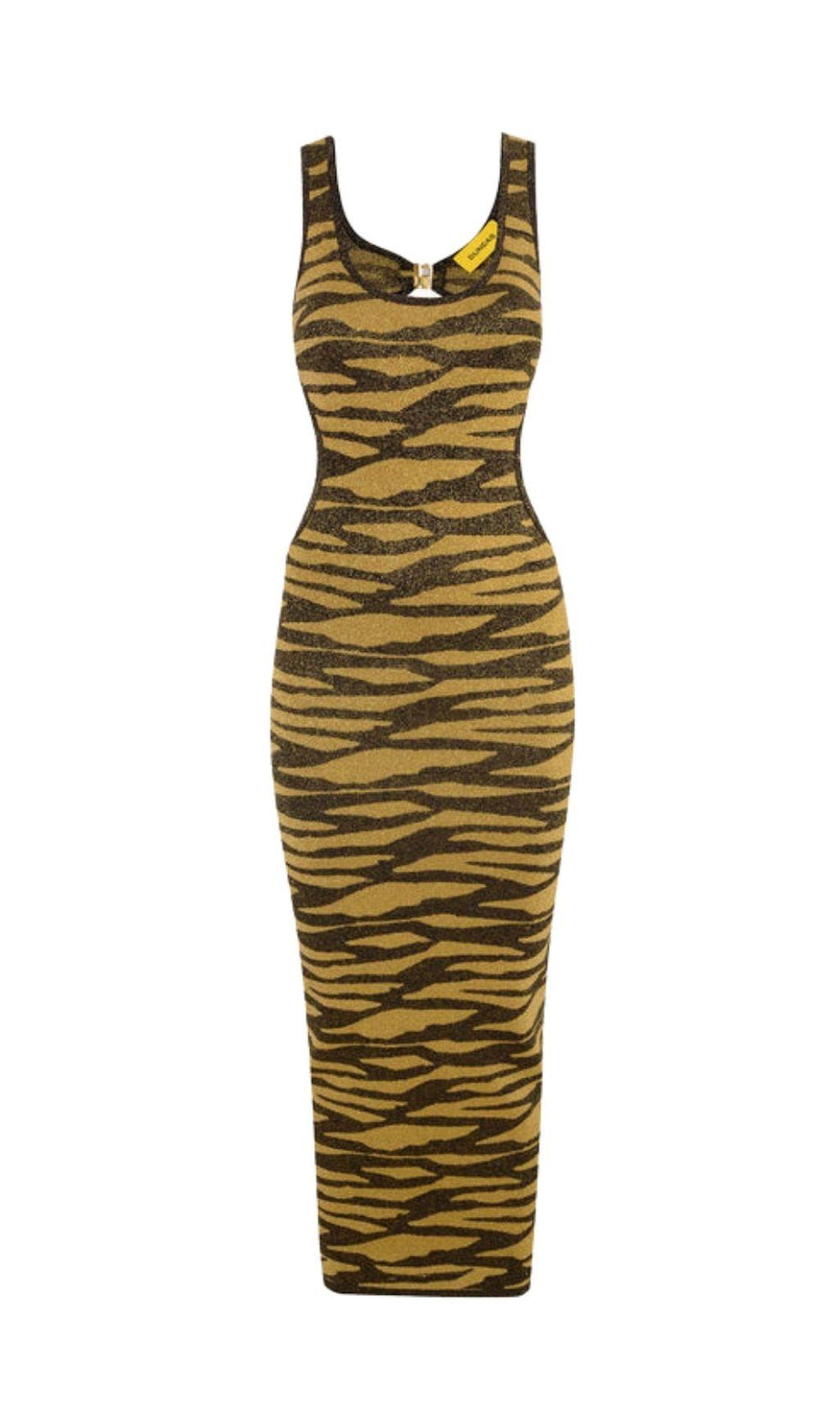 ABITO LUNGO IN MAGLIA LEOPARDATA CON TAGLI