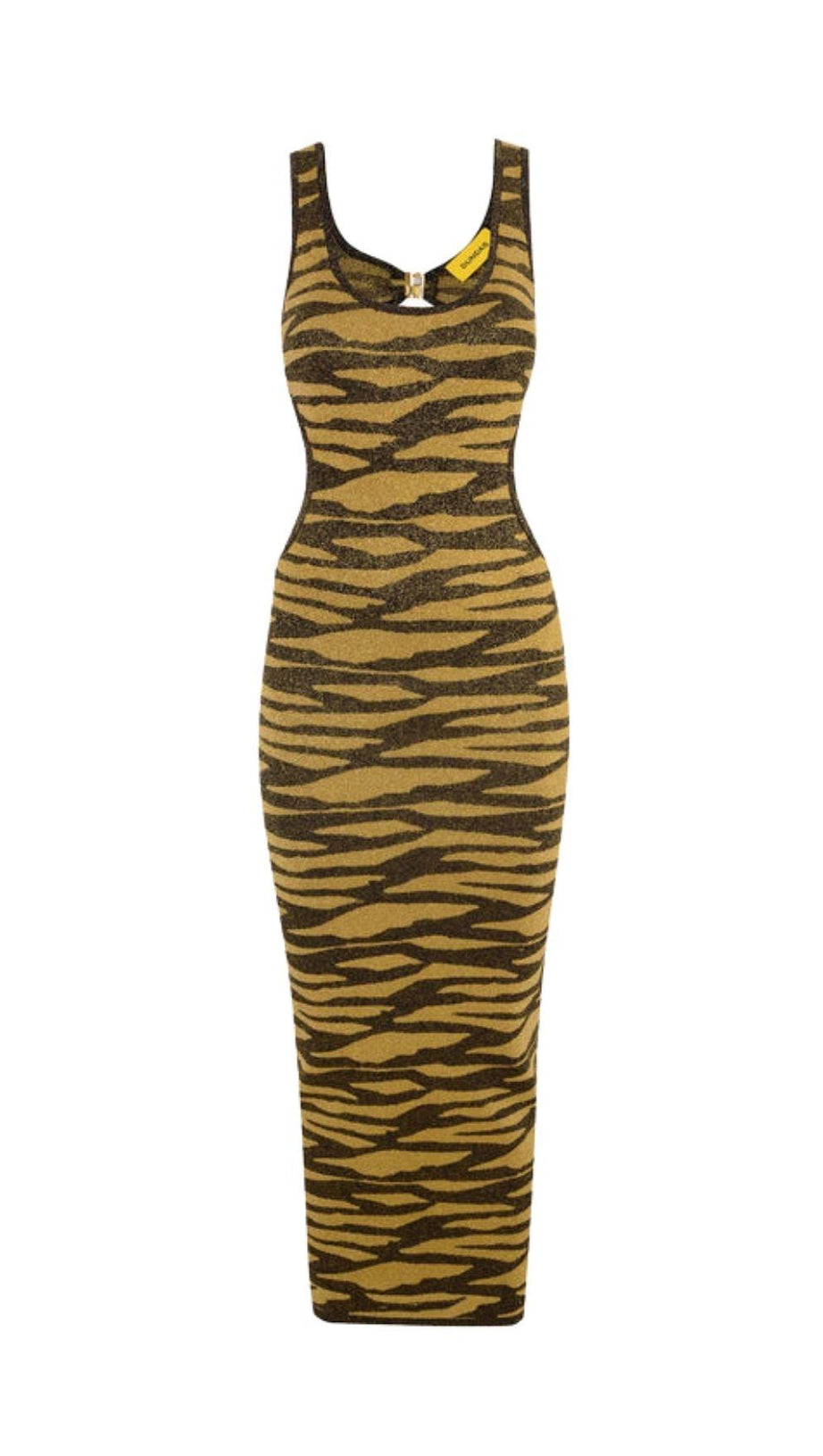 CUT OUT LEOPARD KNIT MAXI DRESS