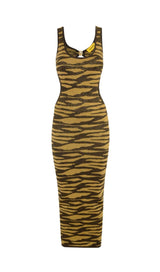 CUT OUT LEOPARD KNIT MAXI DRESS