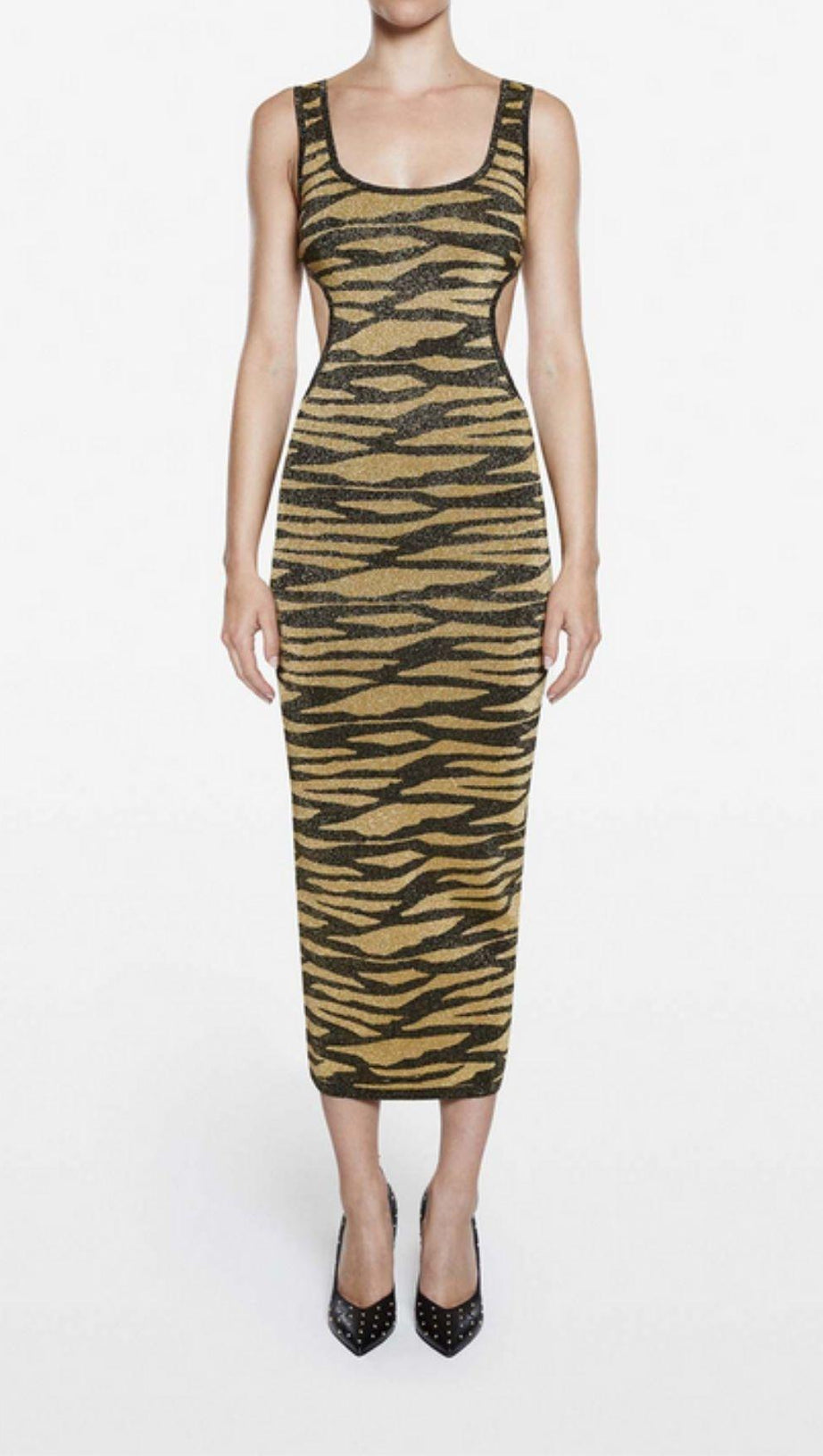 CUT OUT LEOPARD KNIT MAXI DRESS