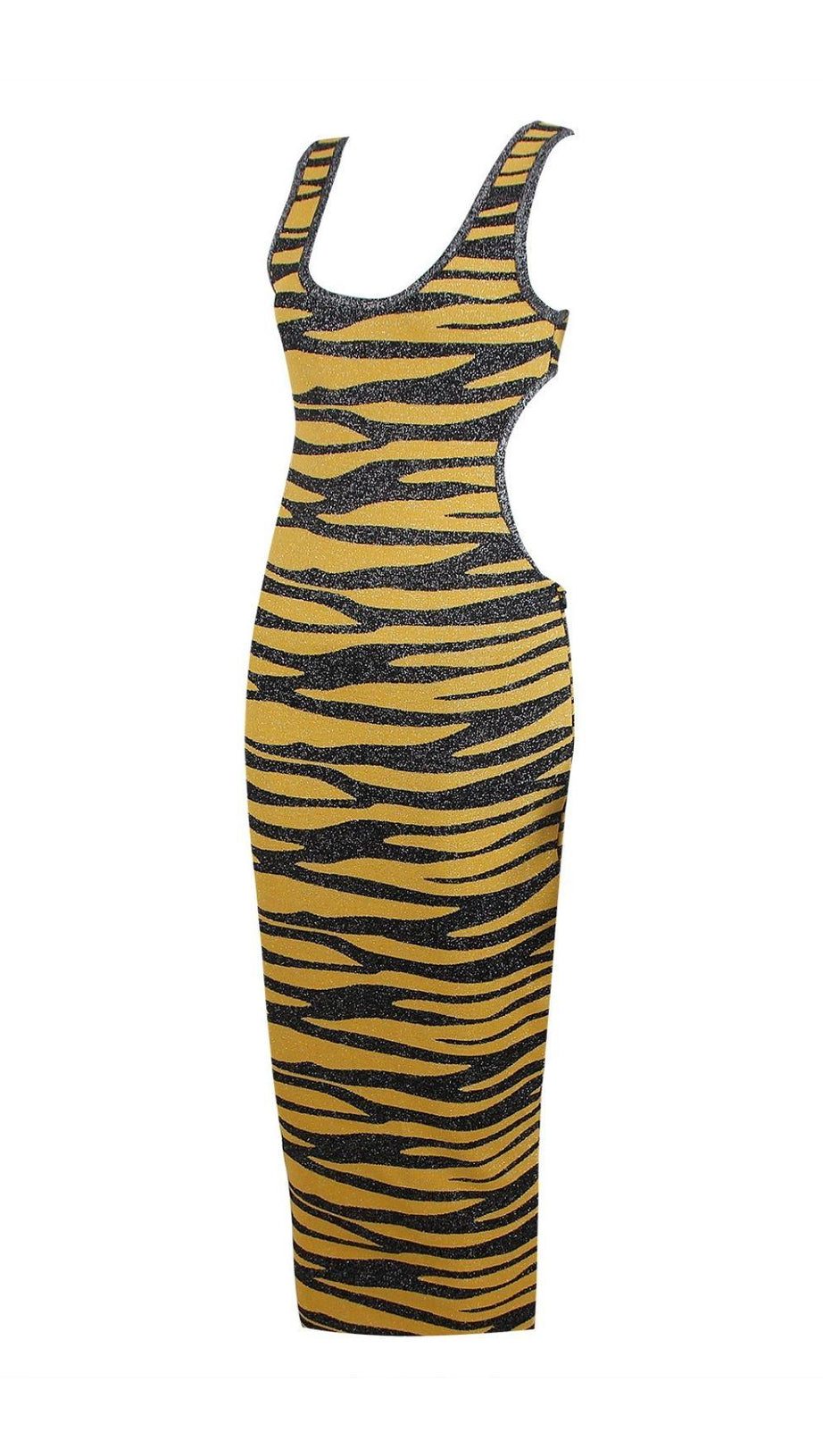 CUT OUT LEOPARD KNIT MAXI DRESS