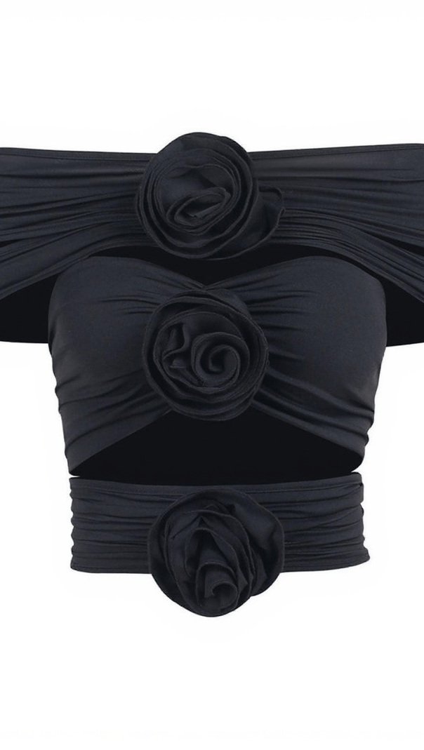 AIIZIE DEMETRIA FLOWER CUTOUT TOP IN BLACK - product image