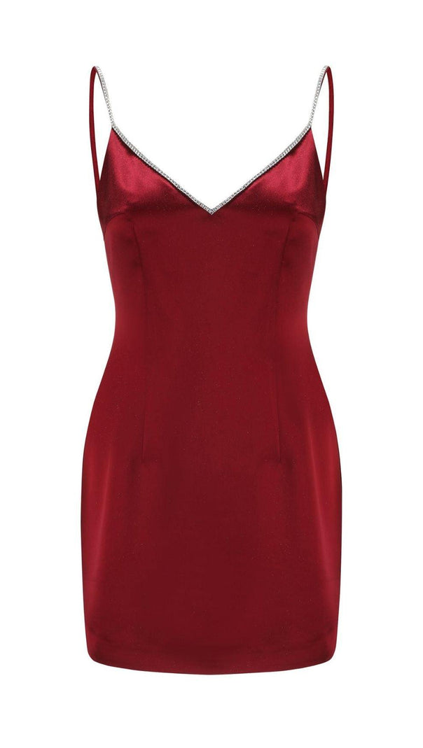 AIIZIE SATIN BOW BACK MINI DRESS IN WINE RED - product image