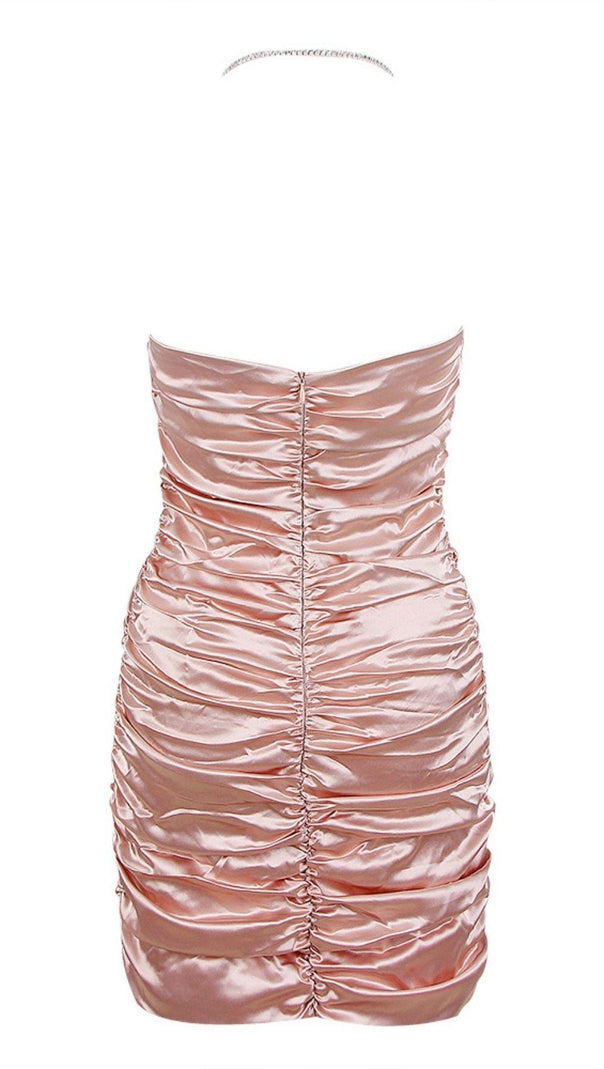 AIIZIE RUCHED FEATHER MINI DRESS IN PINK - product image
