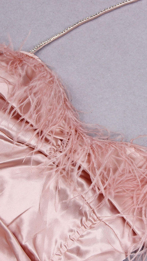 AIIZIE RUCHED FEATHER MINI DRESS IN PINK - product image