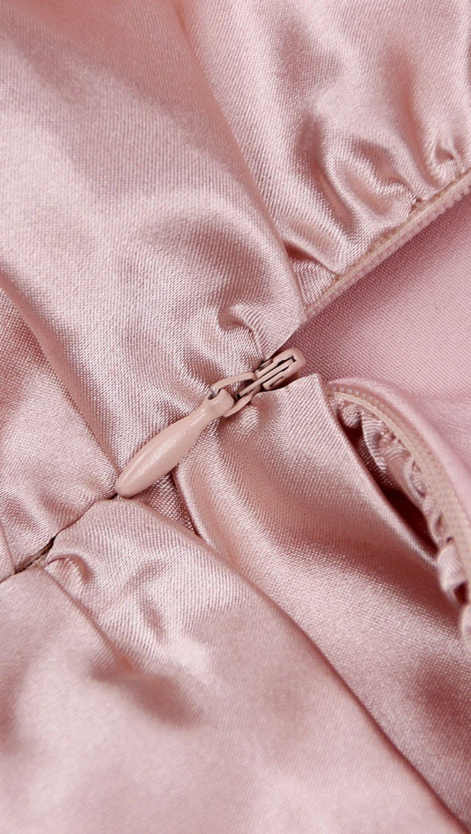 RUCHED FEATHER MINI DRESS IN PINK