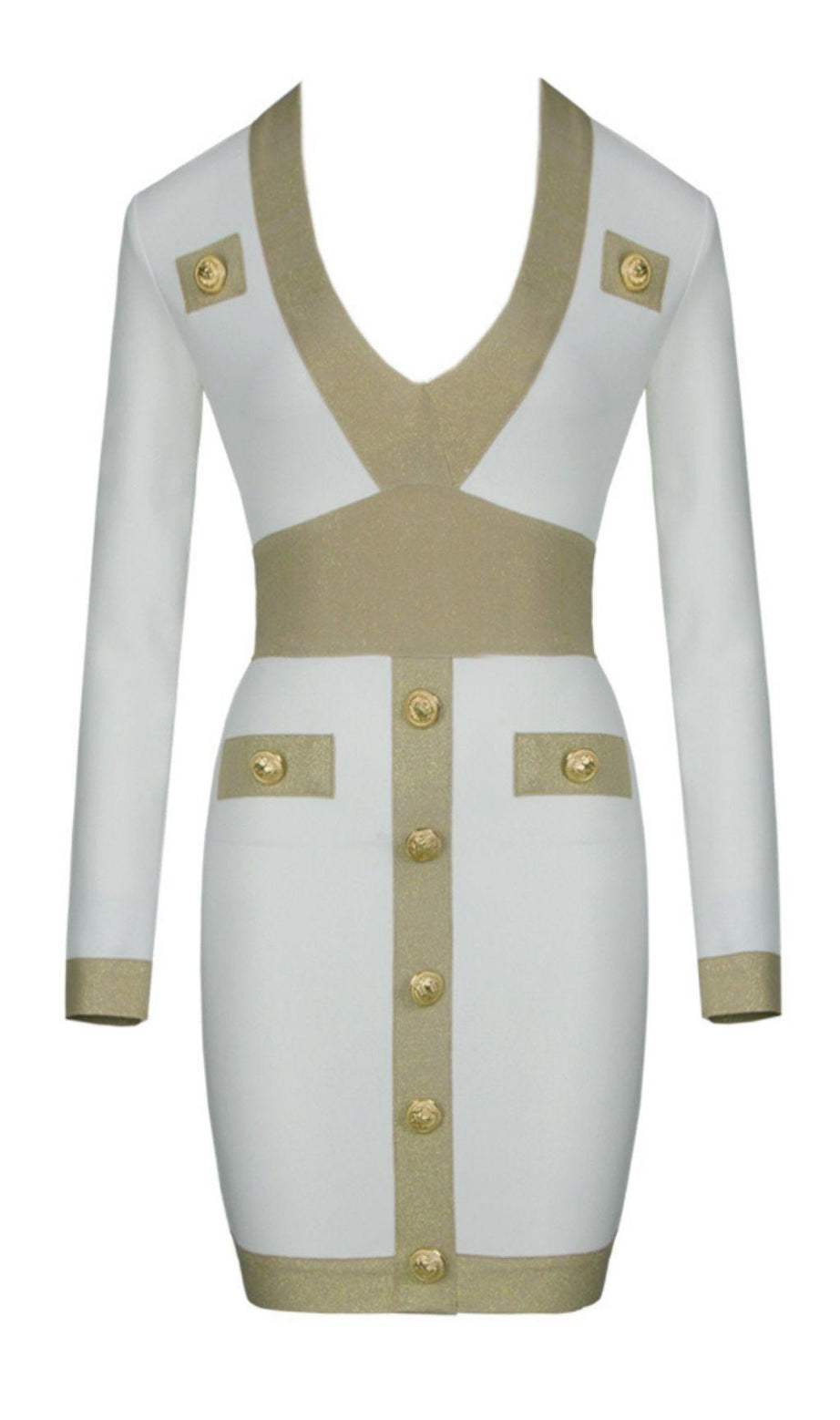 MINI ABITO CON BENDAGGI E SCOLLO A V IN BIANCO