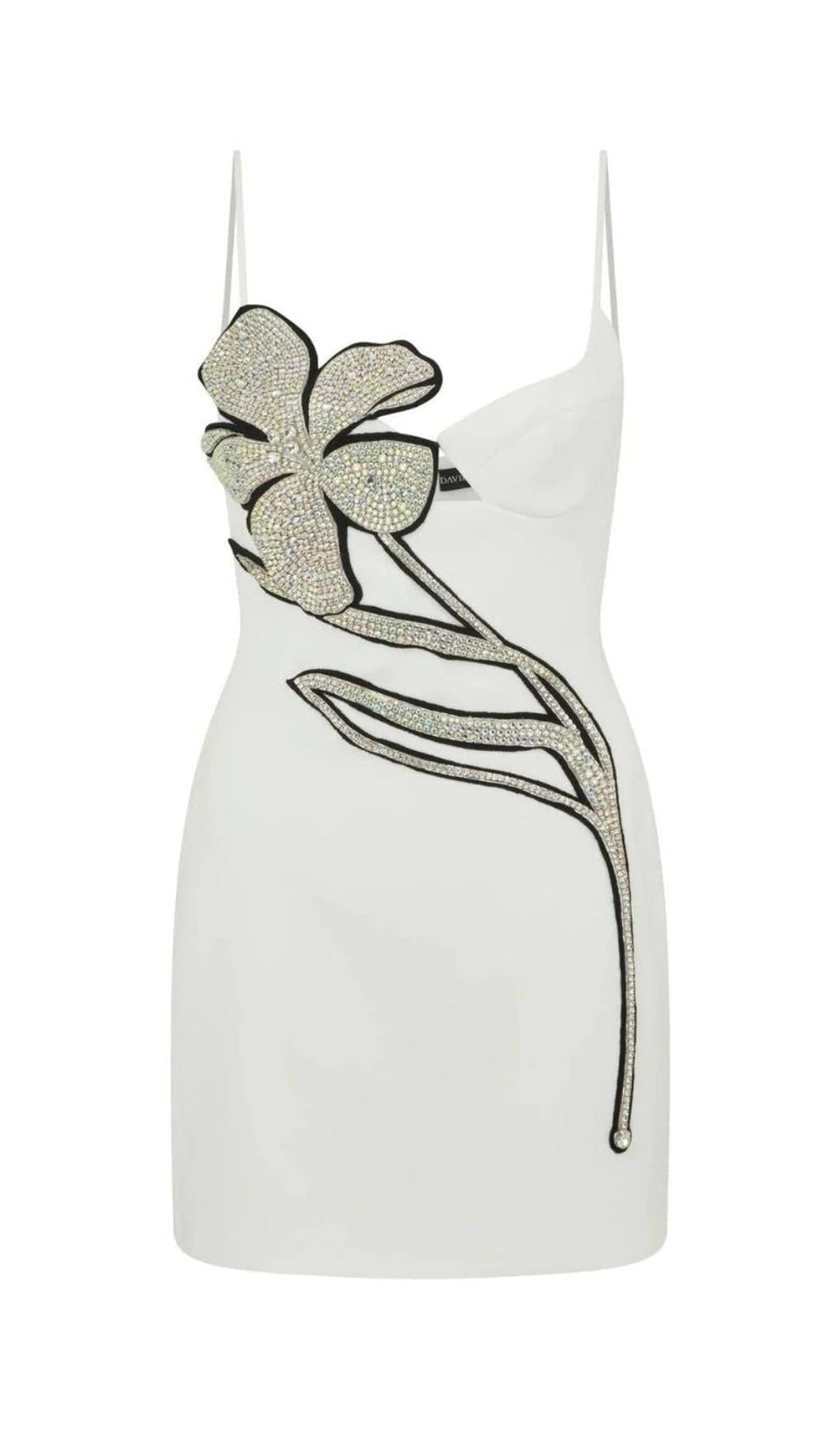 MINI ABITO CON BENDAGGIO E FIORI DI CRISTALLO