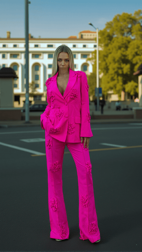 CUTEGIRLCLUB 3D FLORAL PATCHWORK BLAZER SET