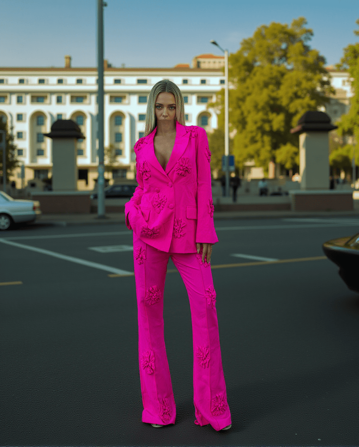 CUTEGIRLCLUB 3D FLORAL PATCHWORK BLAZER SET