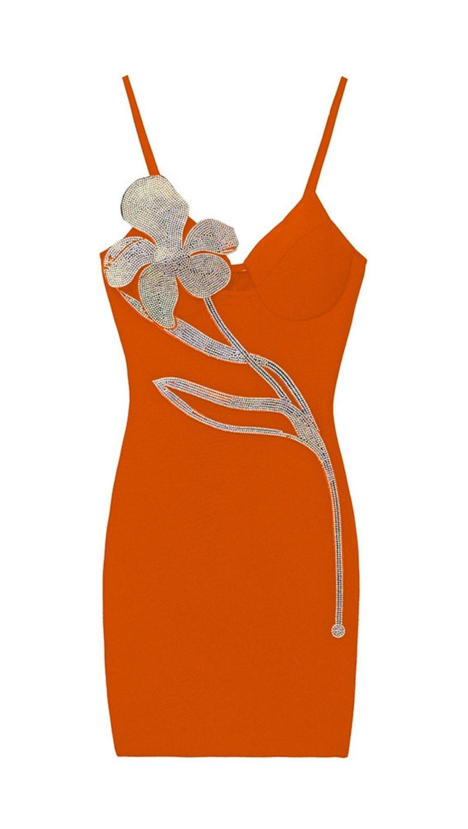 MINI ABITO CON BENDAGGIO E FIORI DI CRISTALLO