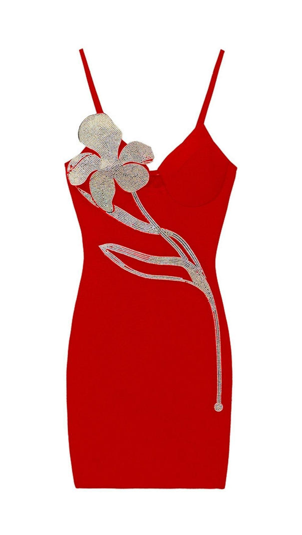Crystal Flower Bandage Mini Dress
