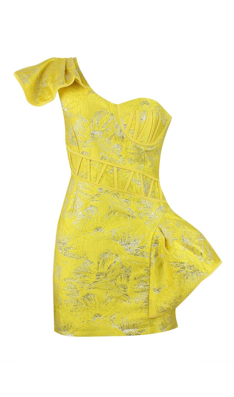 MINI ABITO MONOSPALLA JACQUARD GIALLO