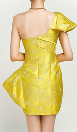 JACQUARD ONE SHOULDER MINI DRESS IN YELLOW