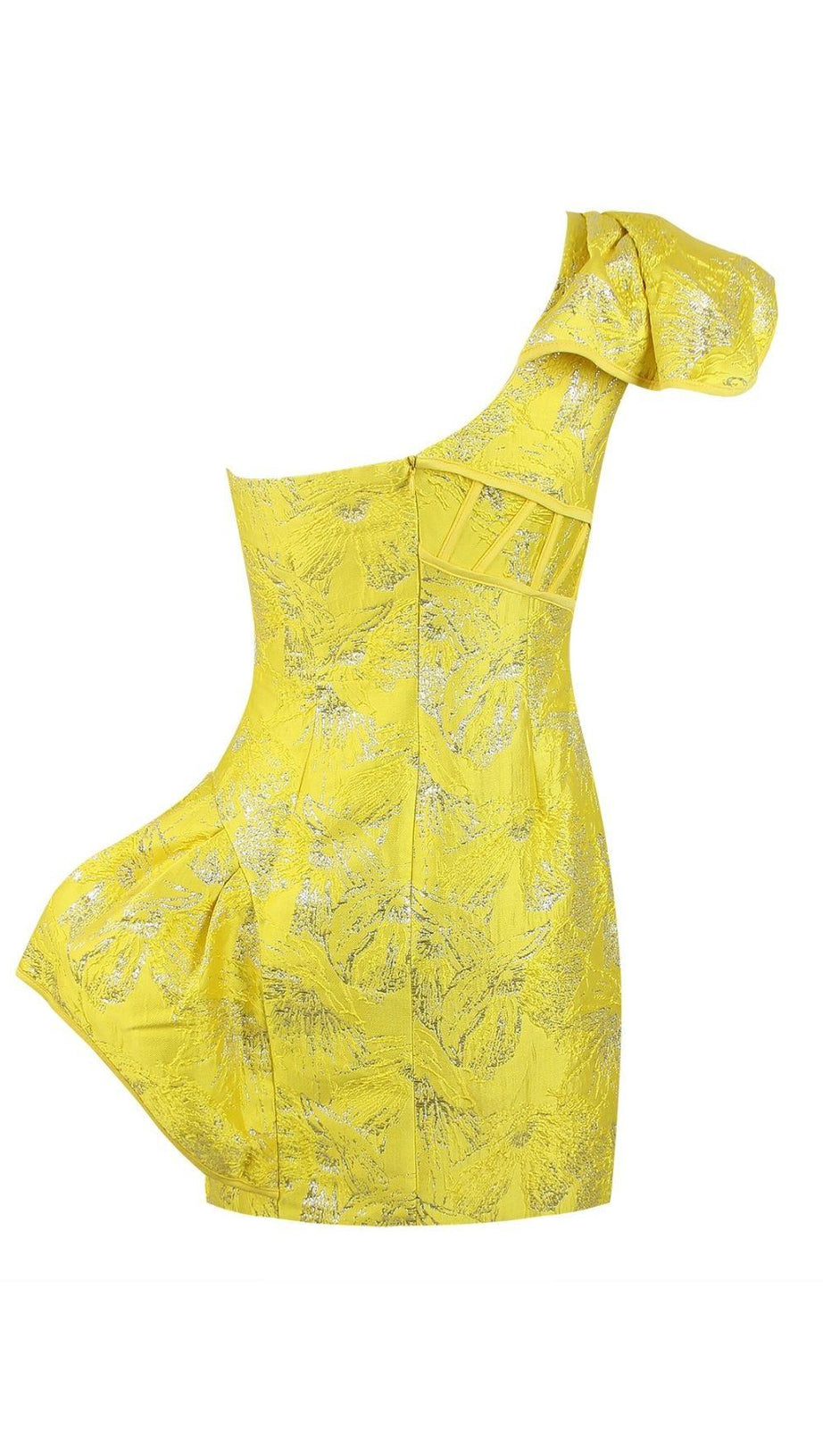JACQUARD ONE SHOULDER MINI DRESS IN YELLOW
