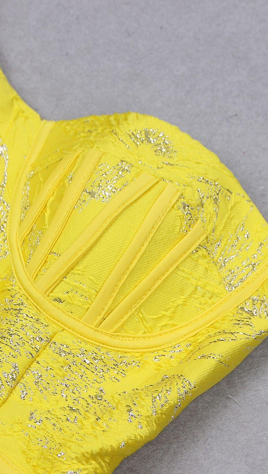 JACQUARD ONE SHOULDER MINI DRESS IN YELLOW