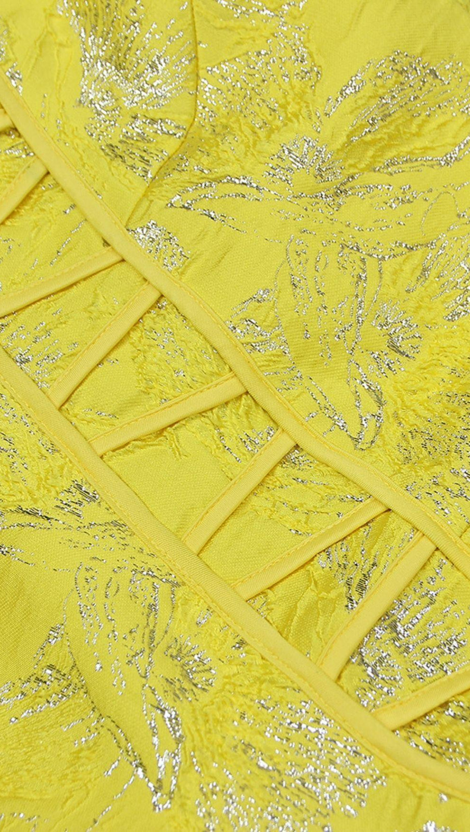 JACQUARD ONE SHOULDER MINI DRESS IN YELLOW