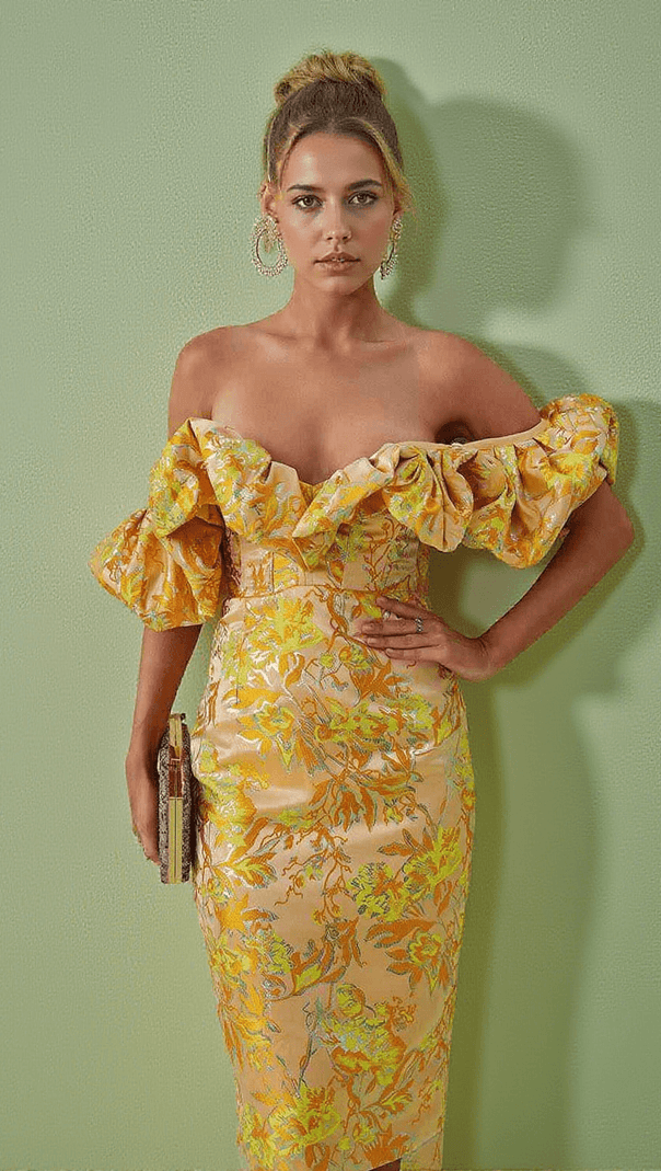 AIIZIE KORE OFF SHOULDER JACQUARD MIDI DRESS - product image