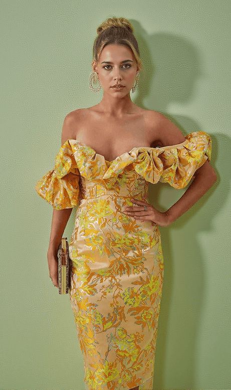 Kore Off Shoulder Jacquard Midi Dress