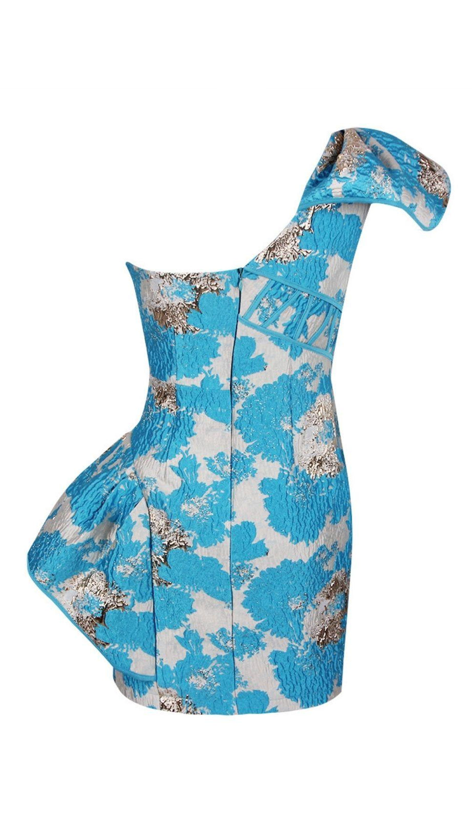 JACQUARD ONE SHOULDER MINI DRESS IN YELLOW