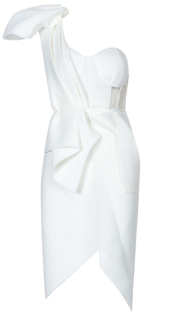 AIIZIE IRREGULAR STITCHING PETAL PLEATED DRESS IN WHITE - product image