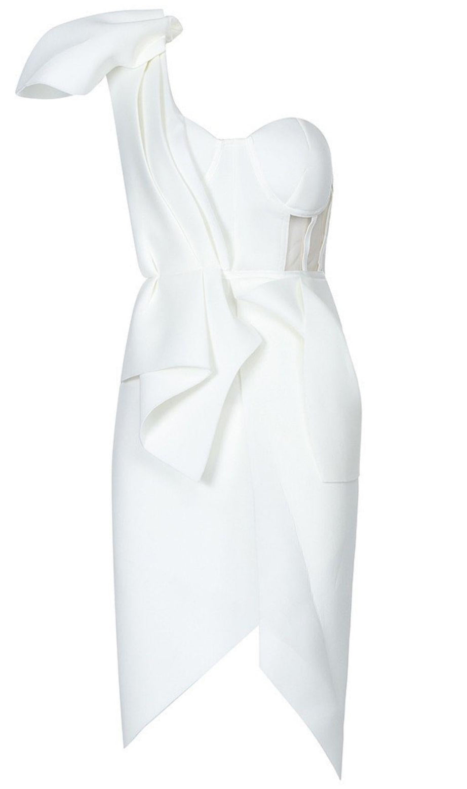 IRREGULAR STITCHING PETAL PLEATED DRESS IN WHITE