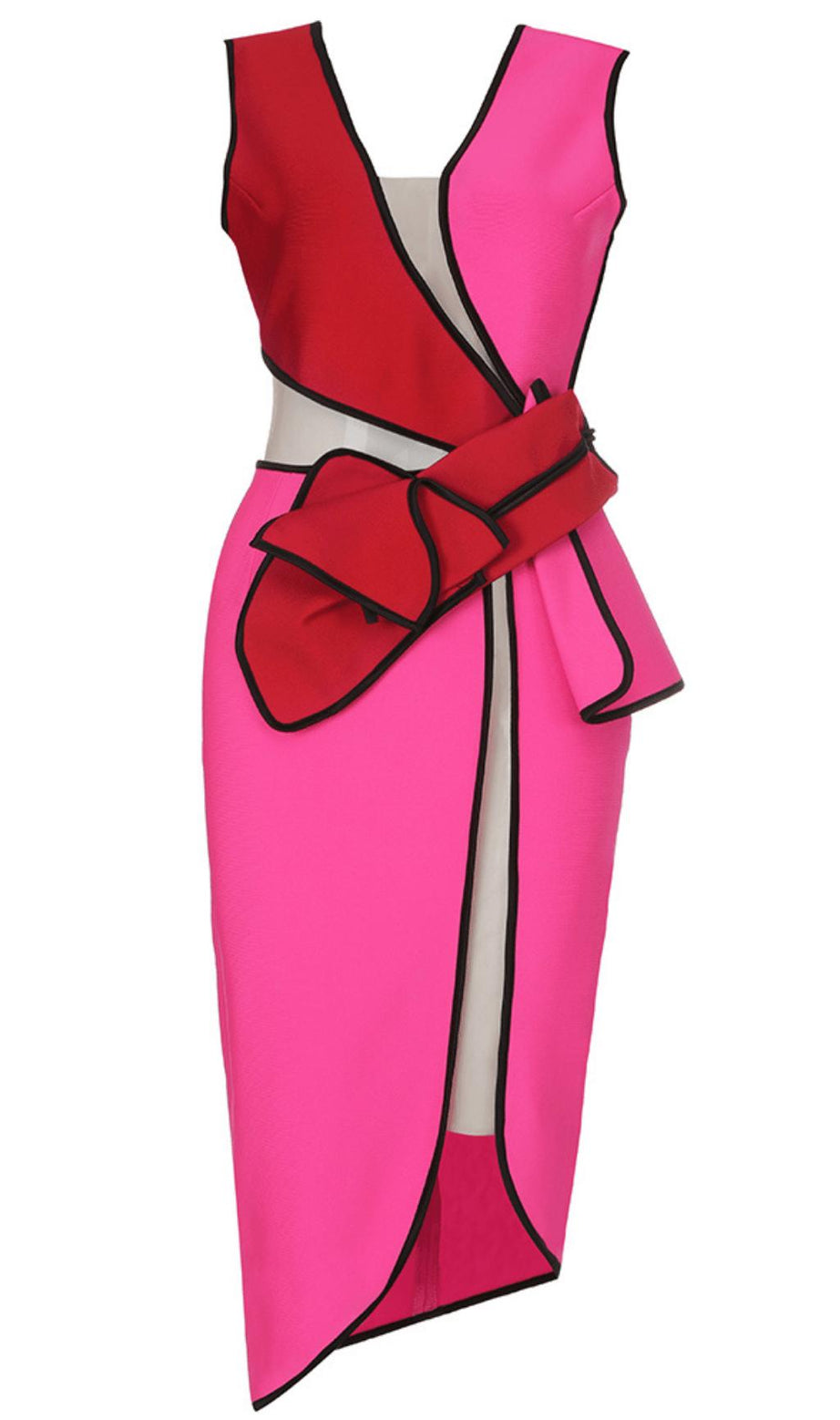 ABITO MIDI CON BENDAGGI COLORATI