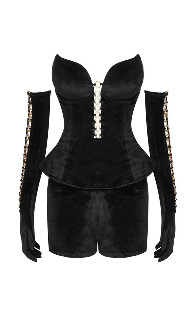 AIIZIE BLACK PLAIN CUTOUT HOOP ACCENT TUBE TOP & SHORTS - product image