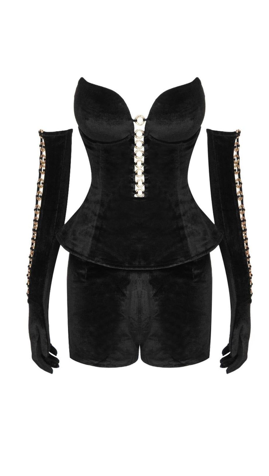 BLACK PLAIN CUTOUT HOOP ACCENT TUBE TOP & SHORTS